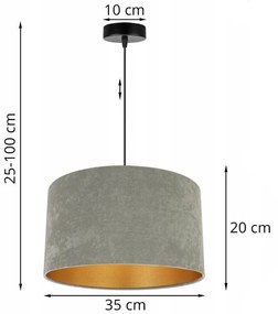 Závesné svietidlo Mediolan, 1x olivové/zlaté textilné tienidlo, (fi 35cm)