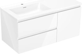 Mexen Orio, kúpeľňová skrinka 100 cm s ľavým umývadlom Otis, 2S, 1D, biela lesklá, 91A13-10047-3-BBFFF00-W18L00