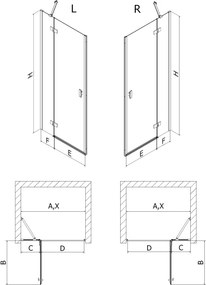 Mexen Mist-H, 1-krídlové sprchové dvere pravé 90 cm, číre sklo, čierny profil, 8A5-090-000-70-00-P