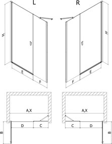 Mexen Mist-B, 1-krídlové sprchové dvere 110 cm, číre sklo, zlatý matný profil, 8A2-110-001-55-00