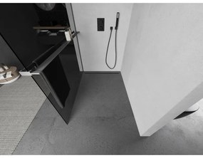 Mexen Kioto+ L, sprchová zástena Walk-In s poličkou a vešiakom 120 x 200 cm, 8mm šedé sklo, grafitový profil, 800-120-123-95-40