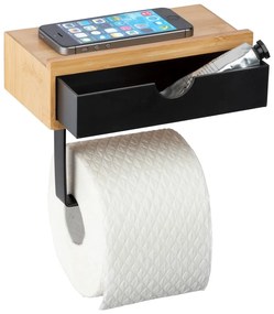 Čierny držiak na toaletný papier s bambusovým obložením Wenko