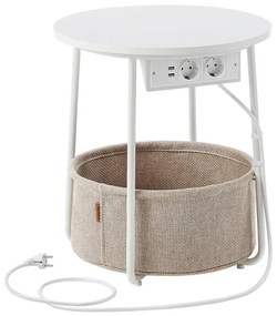 Odkladací stolík NOIRA so vstavanými zásuvkami a USB portami, béžová/biela