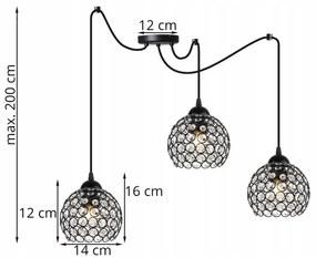 Závesné svietidlo Crystal Spider, 3x čierne krištáľové tienidlo