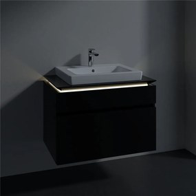 VILLEROY &amp; BOCH Legato závesná skrinka pod umývadlo (umývadlo v strede), 2 zásuvky, s LED osvetlením, 800 x 500 x 550 mm, Black Matt Lacquer, B679L0PD