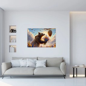 Obraz - Medveď a včielky (90x60 cm)