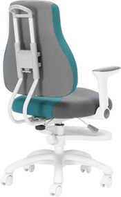 Detská rastúca stolička Neoseat KINDER WHITE PLUS — látka, sivá / tyrkysová