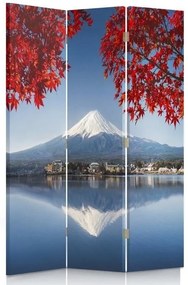 Ozdobný paraván Japonská sopka hora Fudži červená - 110x170 cm, trojdielny, klasický paraván