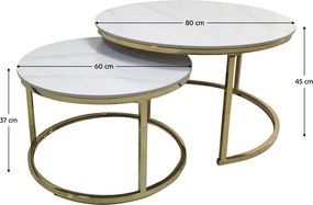 Konferenčné stolíky, set 2 ks, imitácia mramoru/gold chróm-zlatý, DEVNET 3 NEW