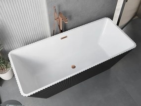 Mexen Tava, voľne stojaca ryhovaná vaňa 170 x 75 cm, biela-čierna, ružové zlato prepad, 52851707575-60
