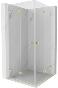Mexen Lunar-F Duo, skladací sprchový kút 90 x 90 cm, 8mm číre sklo, zlatý matný profil, 836-090L-090P-55-00
