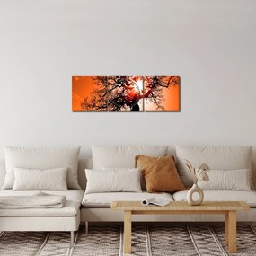 Obraz - Dub pri západe slnka (s hodinami) (90x30 cm)