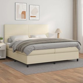 Boxspring posteľ s matracom krémová 200x200 cm umelá koža 3142745