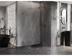 Mexen Lunar T, výklopný pravý sprchový kút 140 x 100 cm, 8mm číre sklo, profil ružové zlato, 834T-140-100-60-00-P