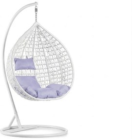 Biele závesné kreslo KOKON so stojanom, svetlý vankúš