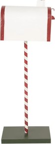 Bielo-červená kovová dekorácia schránka na podstavci Santa Post - 19*33*92 cm