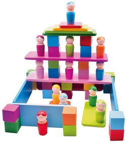 Playtive Drevená dúhová Montessori hra (dúhová stavebnica)  (100368735)