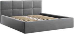 Tmavosivá zamatová čalúnená dvojlôžková posteľ s úložným priestorom s roštom 140x200 cm Hiko – Makamii