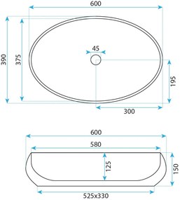 Rea Maya, keramické umývadlo na dosku 600x390x150 mm, biela lesklá, REA-U5660