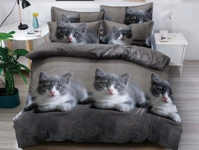 3D obliečky z mikrovlákna KITTEN CUDDLE sivé Rozmer obliečky: 70 x 80 cm | 140 x 200 cm