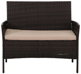 Záhradná súprava 2 kresiel, pohovky a stolíka HWC-N98 - hnedá, vankúš krémová