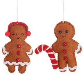 Textilné ručne vyrobené vianočné ozdoby v súprave 2 ks 10 cm Gingerbread Couple – Sass &amp; Belle