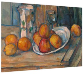 Sklenený obraz - Paul Cézanne, Still Life with Milk Jug and Fruit, reprodukcia (70x50 cm)