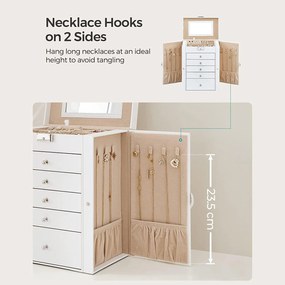 Šperkovnica 6-poschodová so zásuvkami, zrkadlom, uzamykateľná, biela krémová