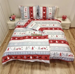 Obliečky bavlnené Vianočné Snowman červené TiaHome - 1x Vankúš 90x70cm, 1x Paplón 140x200cm