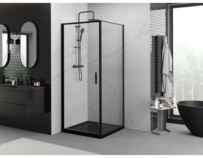 Mexen Exo, sprchovací kút s krídlovými dverami 100 x 100 cm, 6mm číre sklo, čierny profil, 817-100-100-70-00