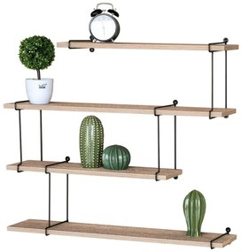Poličky nástěnné 80 cm, MDF, dekor dub, kov černý mat