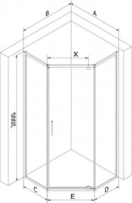 Mexen Exo, päťuholníkový sprchový kút s výklopnými dverami 80 x 80 cm, 6mm číre sklo, chrómový profil, 812-080-080-01-00