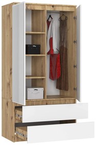 Šatníková skriňa Tesi S90 s dvoma zrkadlami dub artisan/biela