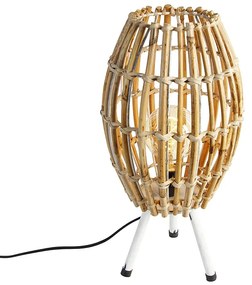 Rustikálna stolná lampa trojnožka bambus s bielou - Canna Capsule