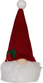 Vianočná svietiaca dekorácia škriatok Gnome LED v červenej pletenej čiapke - 10*10*25 cm/ 3AA