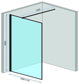 Rea - Bler sprchová zástena 110x195cm, 8mm sklo, číre sklo / čierny profil, REA-K7630