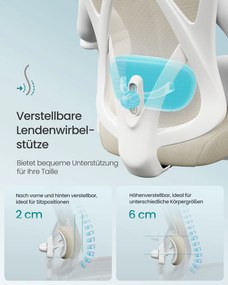 SONGMICS ergonomická kancelárska stolička, výškovo nastaviteľná, bielo-béžová