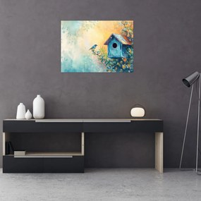 Sklenený obraz - Vtáčia búdka, akvarel (70x50 cm)