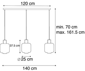 Dizajnové závesné svietidlo čierne s dymovým sklom 3-svetlo 161,5 cm - Qara