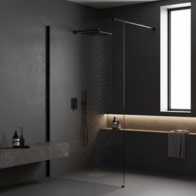Bezrámová sprchová zástena REA FLEXI BLACK 130 cm, čierna/transparent - bez vaničky