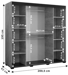 Šatníková skriňa 200 cm Bernard V4 (dub craft zlatý + čierna). Vlastná spoľahlivá doprava až k Vám domov. 1063539