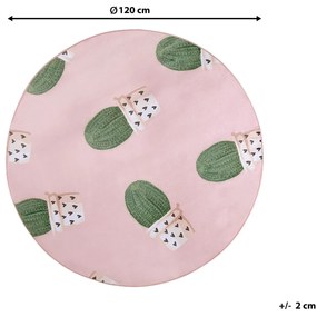 Okrúhly koberec so vzorom kaktusu ⌀ 120 cm  ružový ELDIVAN Beliani