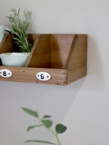 Nástenná polica s 9 priehradkami z jedľového dreva a keramiky – 89*16*11 cm
