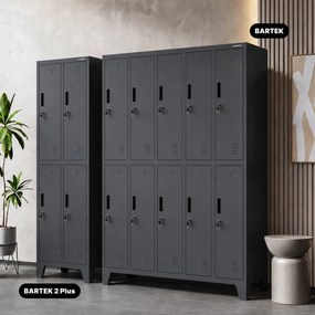 Kovová šatní skriňa na oblečenie BHP 10-dverová BARTEK 1360 x 1720 x 450 mm, antracitová