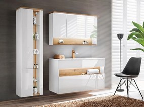 Závesná kúpeľňová skrinka so zrkadlom Bahama 843 3D alpská biela/dub votan