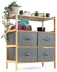 G21 Bambusový regál s košíkmi, 3 police, sivá, 3 poschodia