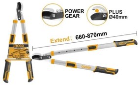 Nožnice záhradné na konáre 66-86cm INGCO teleskopické s prevodom Industrial KLC