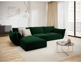 Tmavozelená zamatová rohová pohovka (ľavý roh/s leňoškou) Vanda – Mazzini Sofas