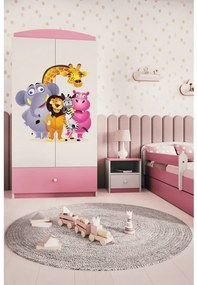 Detská skriňa Babydreams 90 cm ZOO ružová