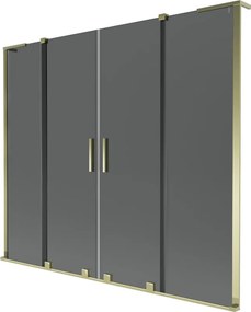Mexen Velar L Duo, 2-krídlová posuvná vaňová zástena 180 x 150 cm, 8mm šedé sklo, zlatá lesklá, 896-180-003-42-50